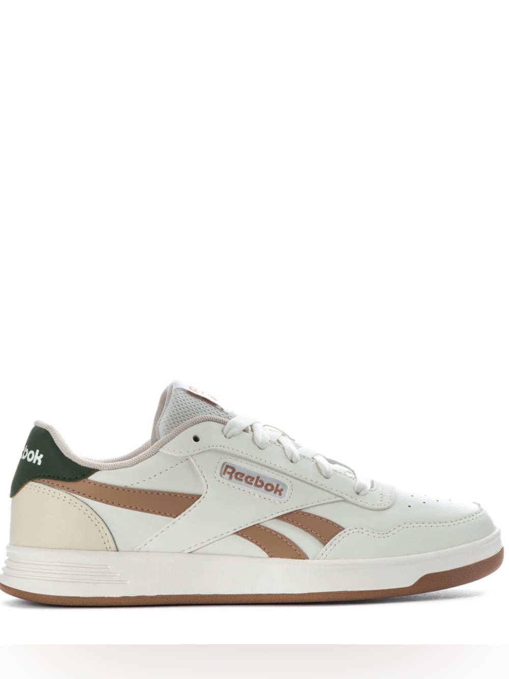 Reebok White Sneakers with Taupe and Dark Green Accents Size 9